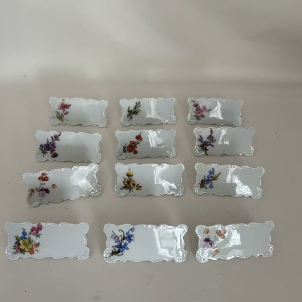 AL Galleria Vtg Porcelain Place Card Holders Set of 12 Floral Butterfly Italy
